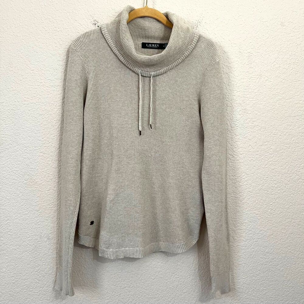 Lauren Ralph Lauren Size M Women Beige Preppy Minimalist Cowl Neck Knit Sweater